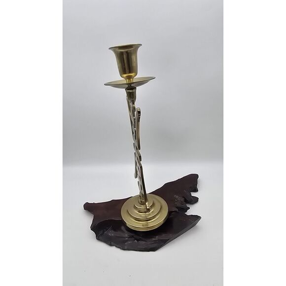 Vintage MCM Solid Brass Asian Candlestick Holder Fritz Brass 11.5” Hong Kong - Picture 5 of 9